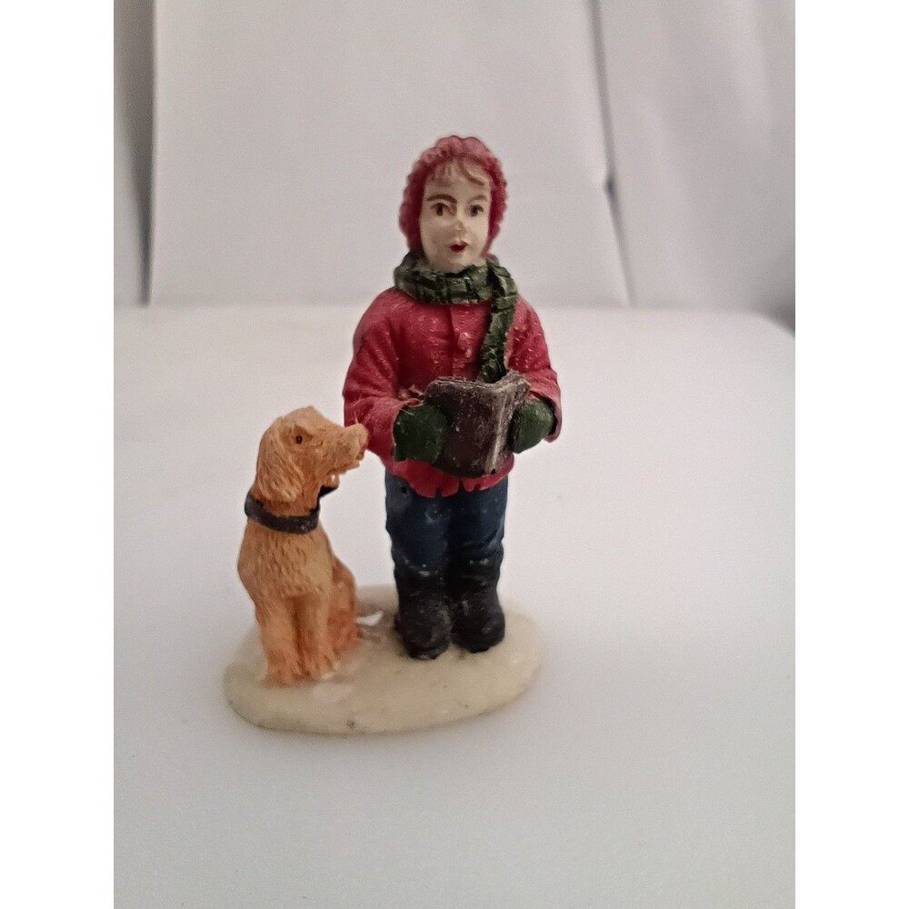 Boy's Best Friend People Singing Carol's Christmas Village Accessories Boy & Dog